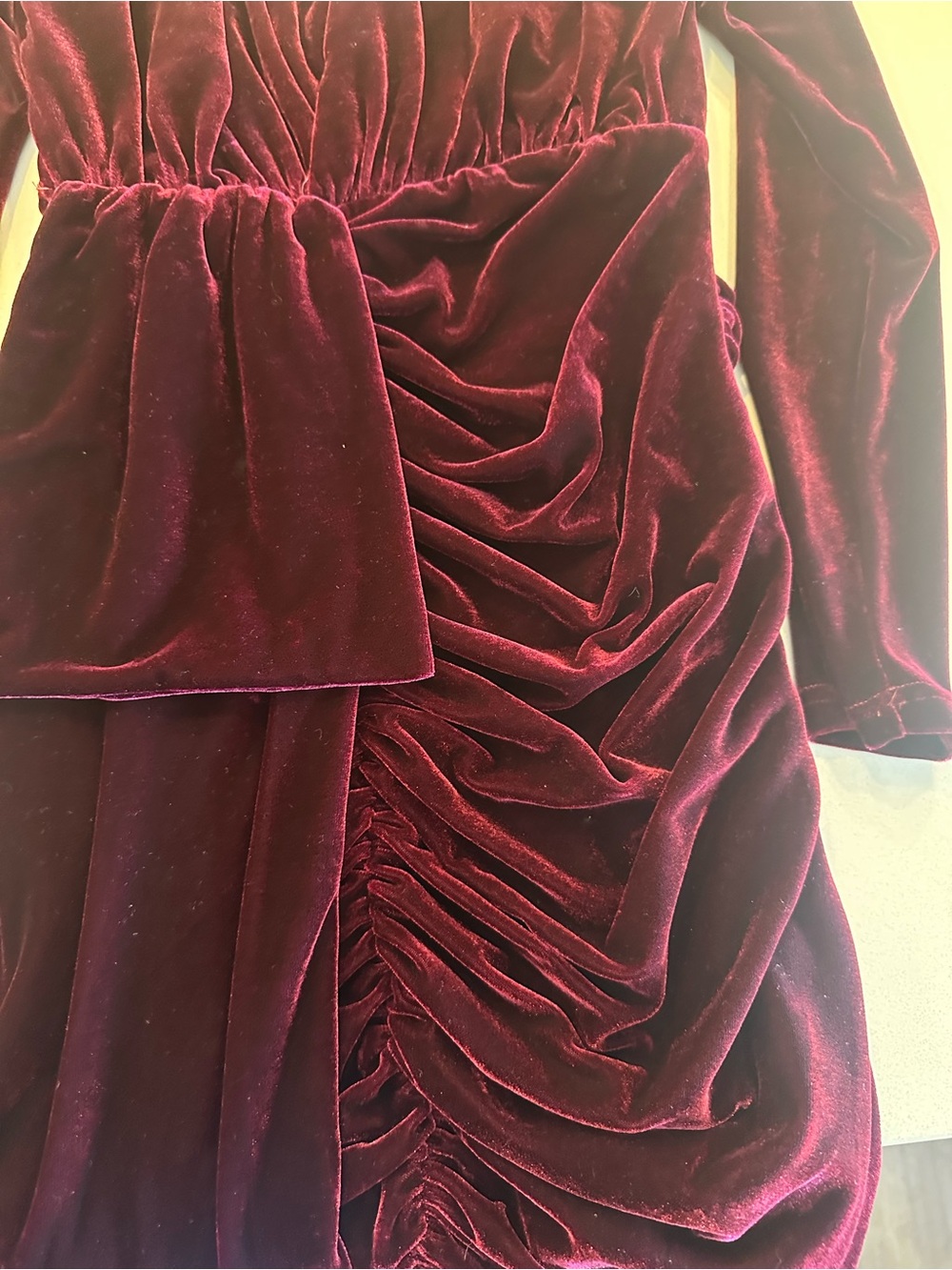 AKIRA Velvet Ruched Mini Dress in Deep Wine - Picture 4 of 9